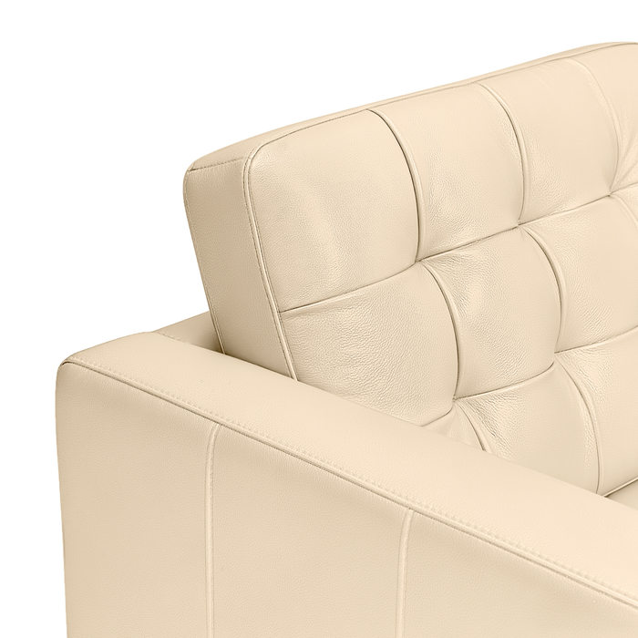 Causeuse Theo de 62 po en cuir véritable de qualité supérieure avec coussin de dossier amovible et pattes en bois - pierre