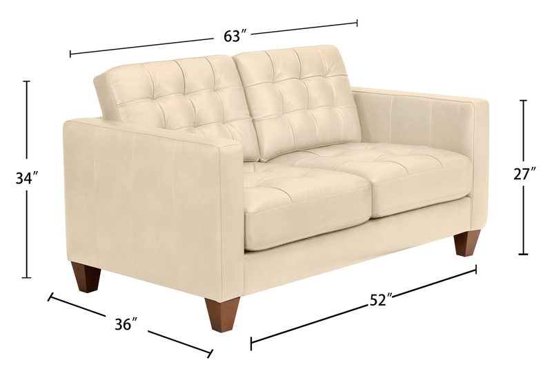 Causeuse Theo de 62 po en cuir véritable de qualité supérieure avec coussin de dossier amovible et pattes en bois - pierre