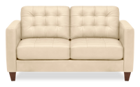 Causeuse Theo de 62 po en cuir véritable de qualité supérieure avec coussin de dossier amovible et pattes en bois - pierre
