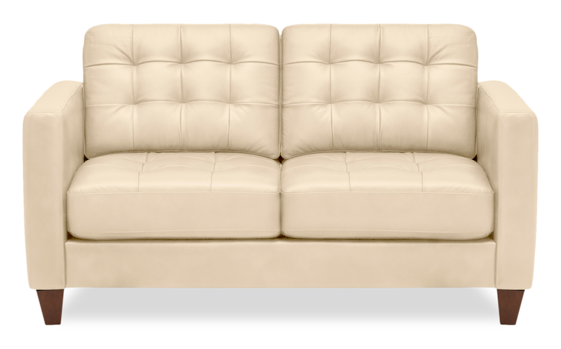 Causeuse Theo de 62 po en cuir véritable de qualité supérieure avec coussin de dossier amovible et pattes en bois - pierre