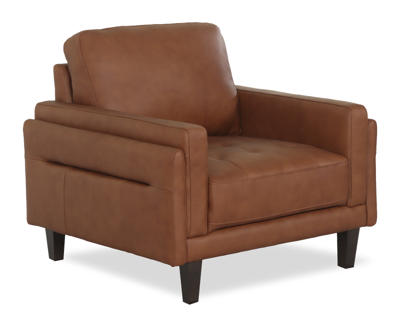 Fauteuil d’appoint traditionnel Venice de 39 po en cuir véritable - brun clair