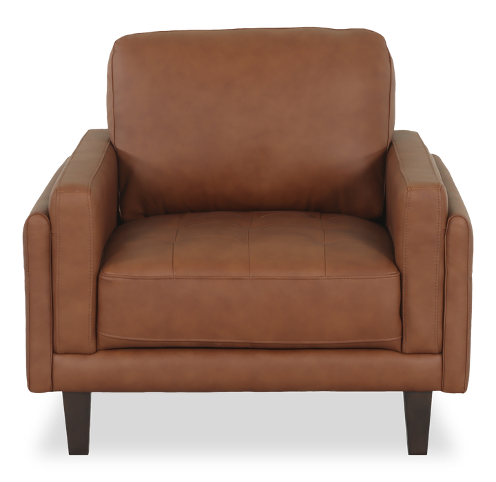 Fauteuil d’appoint traditionnel Venice de 39 po en cuir véritable - brun clair