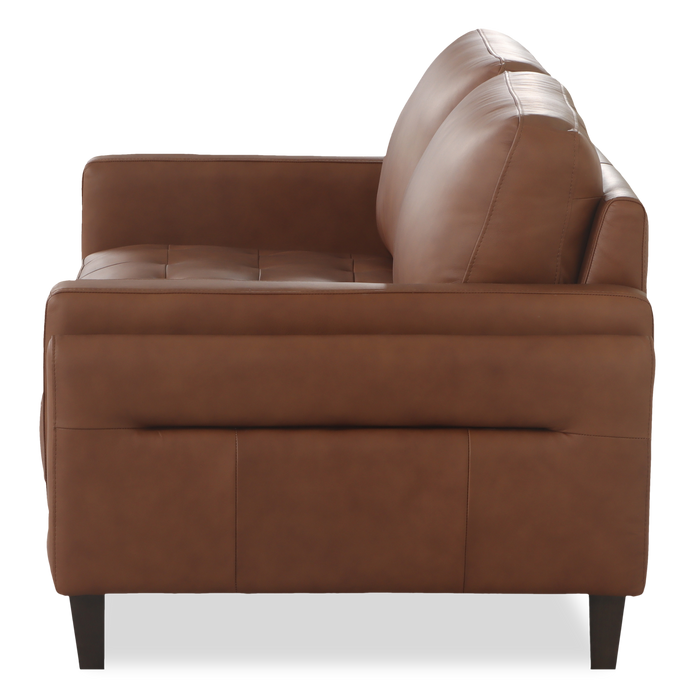 Causeuse traditionnelle Venice de 65 po en cuir véritable - brun clair