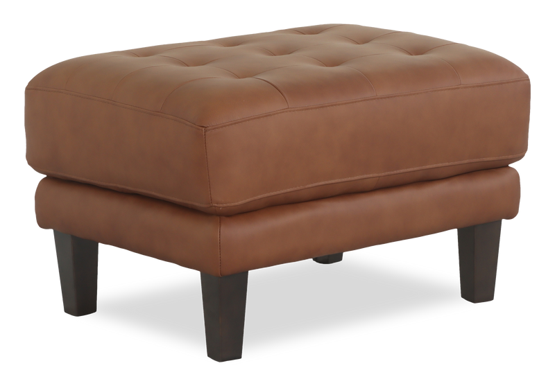 Pouf traditionnel Venice de 30 po en cuir véritable - brun clair