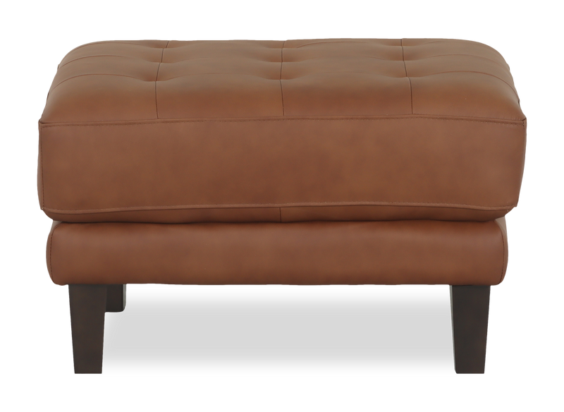 Pouf traditionnel Venice de 30 po en cuir véritable - brun clair