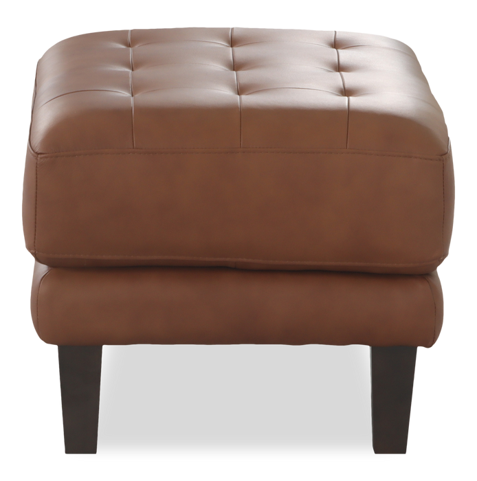 Pouf traditionnel Venice de 30 po en cuir véritable - brun clair