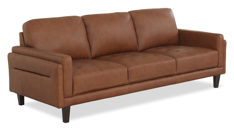 Sofa traditionnel Venice de 91 po en cuir véritable - brun clair