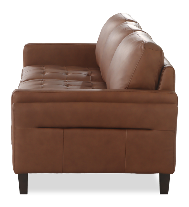 Sofa traditionnel Venice de 91 po en cuir véritable - brun clair