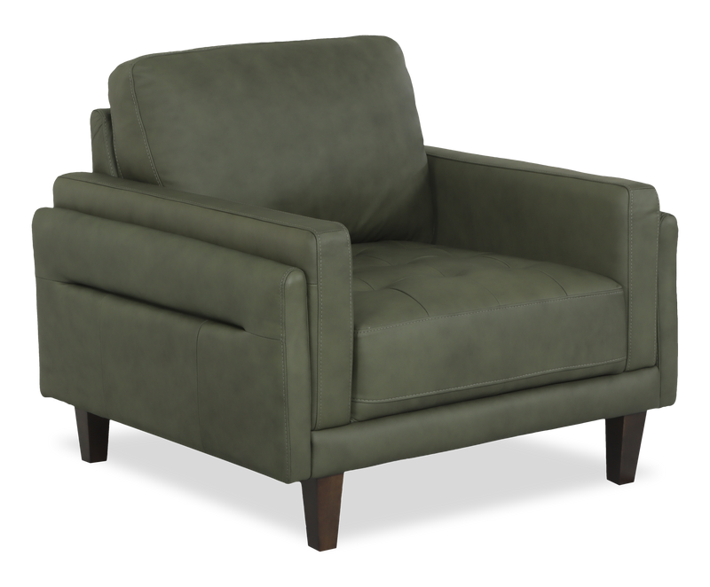 Fauteuil d’appoint traditionnel Venice de 39 po en cuir véritable - vert