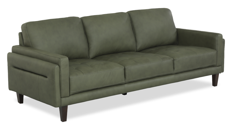 Sofa traditionnel Venice de 91 po en cuir véritable - vert
