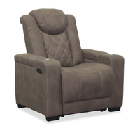  Fauteuil à inclinaison électrique Venture de 35,83 po en suédine avec appuie-têtes électriques, porte-gobelets et port USB - chocolat