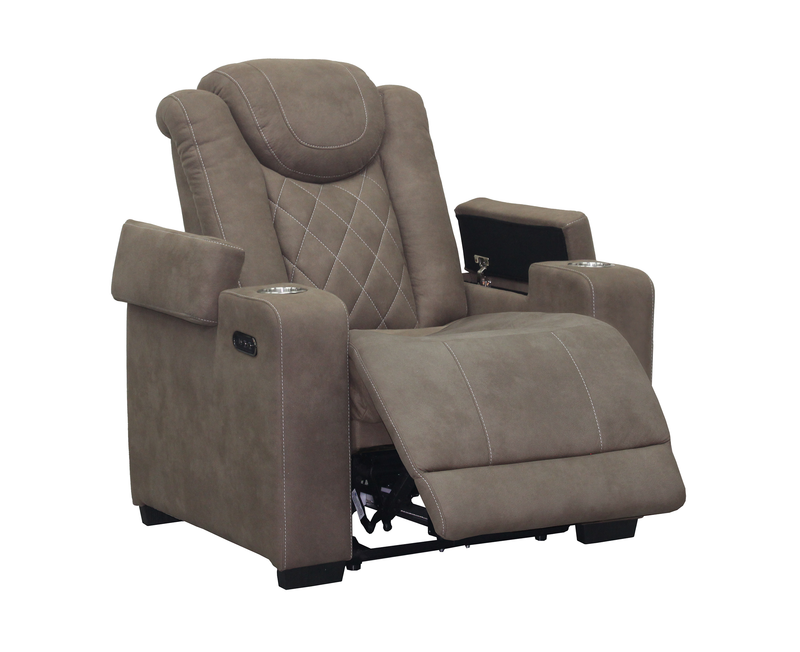 Fauteuil à inclinaison électrique Venture de 35,83 po en suédine avec appuie-têtes électriques, porte-gobelets et port USB - chocolat