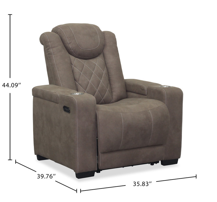 Fauteuil à inclinaison électrique Venture de 35,83 po en suédine avec appuie-têtes électriques, porte-gobelets et port USB - chocolat