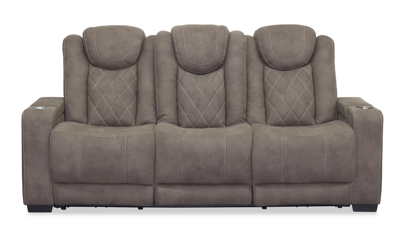 Sofa à inclinaison électrique Venture de 83,5 po en suédine avec appuie-têtes électriques, porte-gobelets et port USB - chocolat