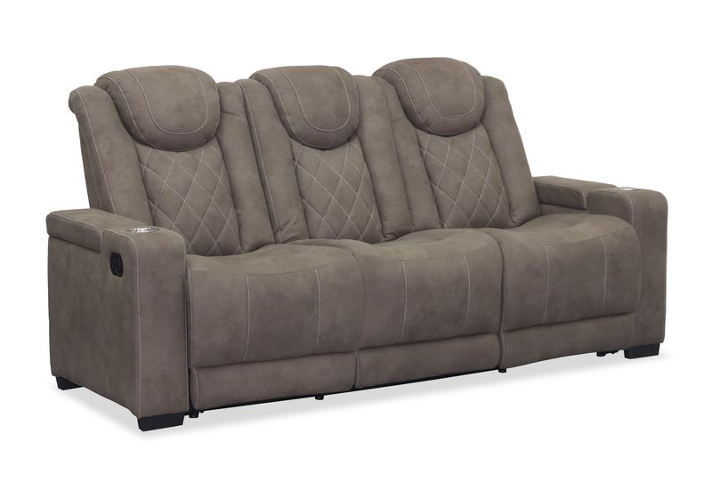 Sofa inclinable Venture de 83,5 po en suédine avec rangement, porte-gobelets et port USB - chocolat