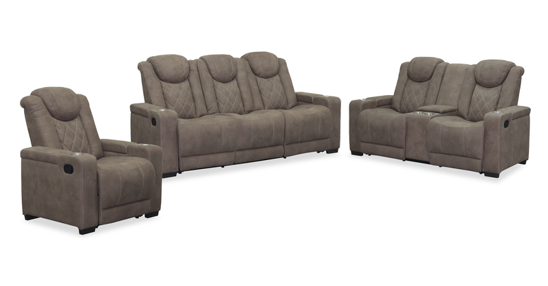 Sofa inclinable Venture de 83,5 po en suédine avec rangement, porte-gobelets et port USB - chocolat