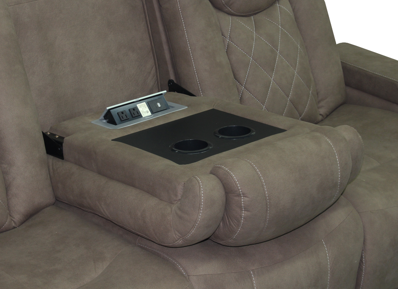 Sofa inclinable Venture de 83,5 po en suédine avec rangement, porte-gobelets et port USB - chocolat