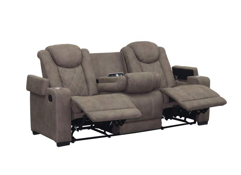 Sofa inclinable Venture de 83,5 po en suédine avec rangement, porte-gobelets et port USB - chocolat