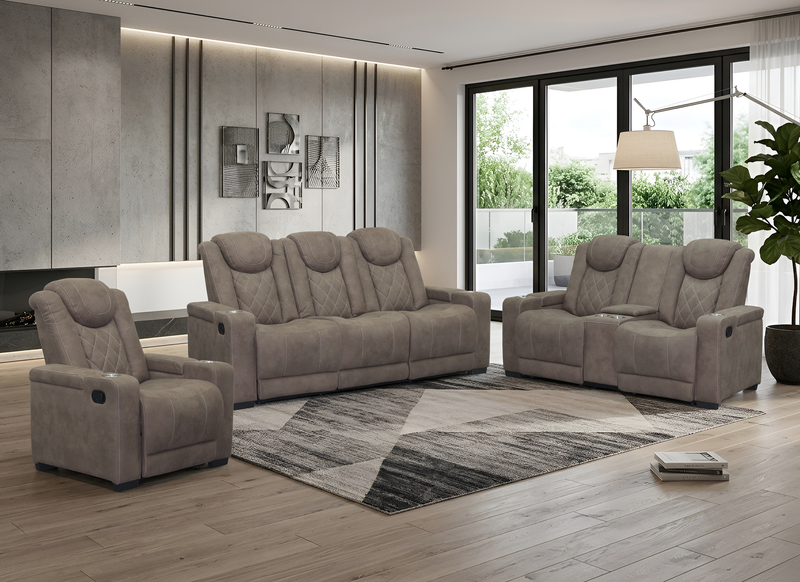 Sofa inclinable Venture de 83,5 po en suédine avec rangement, porte-gobelets et port USB - chocolat
