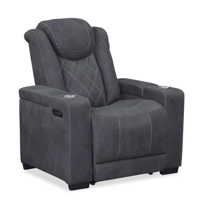 Fauteuil à inclinaison électrique Venture de 35,83 po en suédine avec appuie-têtes électriques, porte-gobelets et port USB - gris