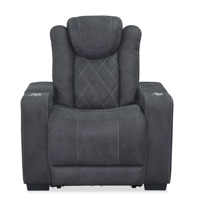 Fauteuil à inclinaison électrique Venture de 35,83 po en suédine avec appuie-têtes électriques, porte-gobelets et port USB - gris