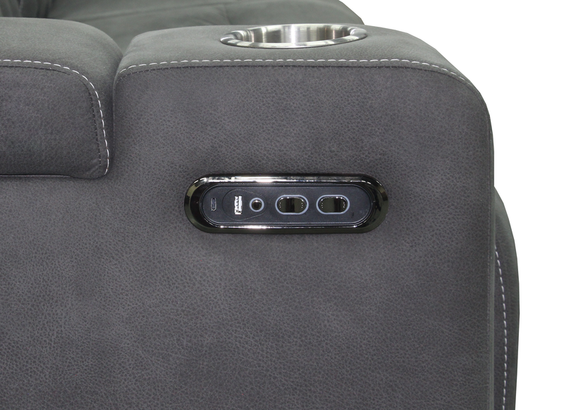 Sofa à inclinaison électrique Venture de 83,5 po en suédine avec appuie-têtes électriques, porte-gobelets et port USB - gris