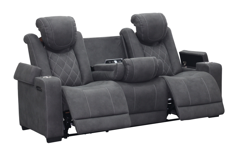 Sofa à inclinaison électrique Venture de 83,5 po en suédine avec appuie-têtes électriques, porte-gobelets et port USB - gris