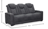 Venture 83.5” Faux Suede Power Reclining Sofa with Power Headrests, Cupholders, and USB Port - Grey | Sofa à inclinaison électrique Venture de 83,5 po en suédine avec appuie-têtes électriques, porte-gobelets et port USB - gris