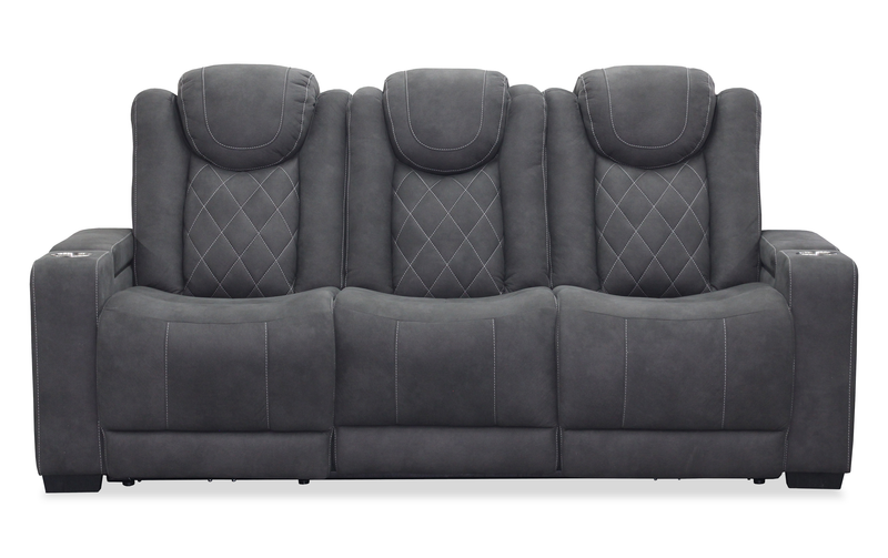 Sofa à inclinaison électrique Venture de 83,5 po en suédine avec appuie-têtes électriques, porte-gobelets et port USB - gris