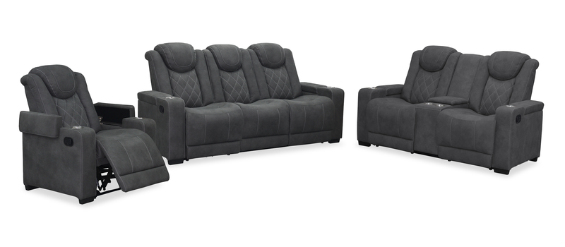 Causeuse inclinable Venture de 70,08 po en suédine avec rangement et porte-gobelets - grise