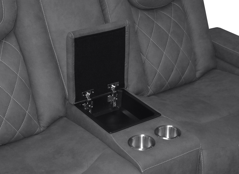 Causeuse inclinable Venture de 70,08 po en suédine avec rangement et porte-gobelets - grise