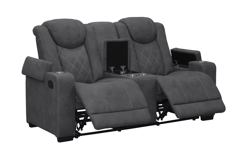 Causeuse inclinable Venture de 70,08 po en suédine avec rangement et porte-gobelets - grise