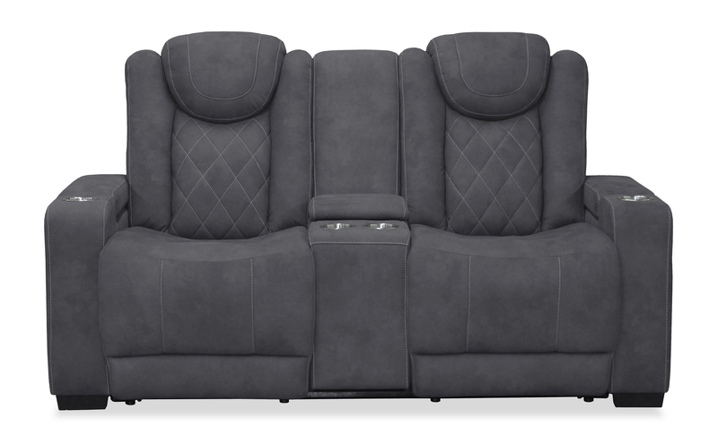 Causeuse inclinable Venture de 70,08 po en suédine avec rangement et porte-gobelets - grise