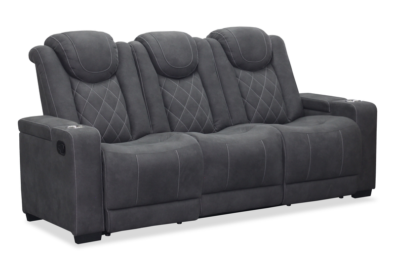 Sofa inclinable Venture de 83,5 po en suédine avec rangement, porte-gobelets et port USB - gris
