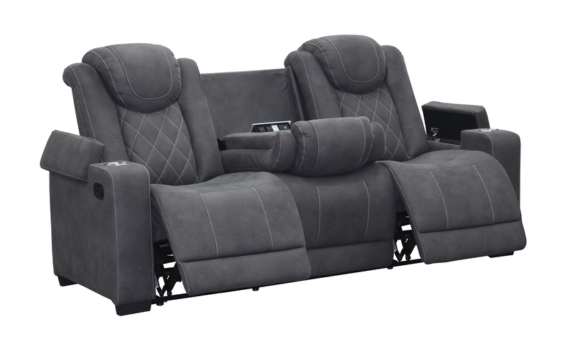 Sofa inclinable Venture de 83,5 po en suédine avec rangement, porte-gobelets et port USB - gris
