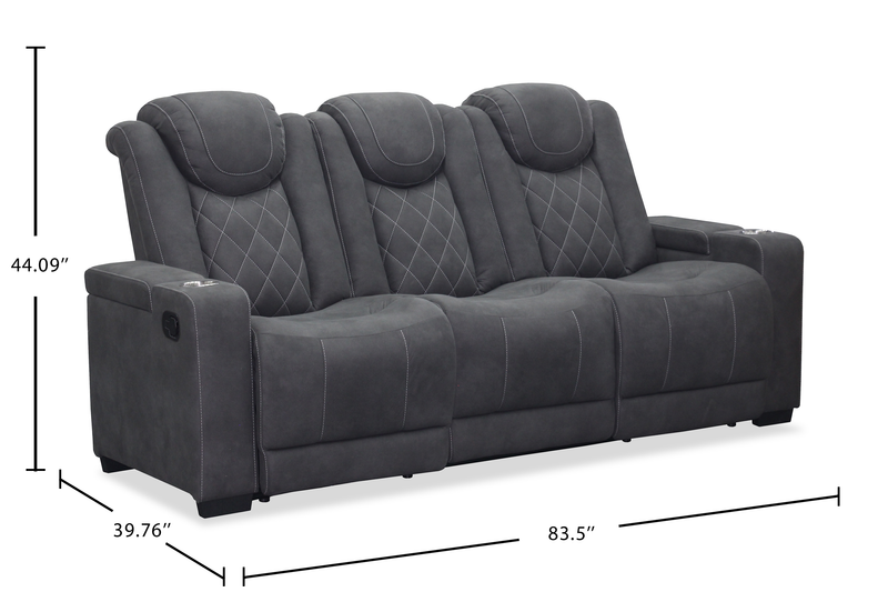 Sofa inclinable Venture de 83,5 po en suédine avec rangement, porte-gobelets et port USB - gris