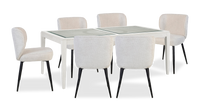  Ensemble de salle à manger Vida 5 pièces avec table de 78 po (L), 4 chaises Sara, bois sculpté et incrustations en verre