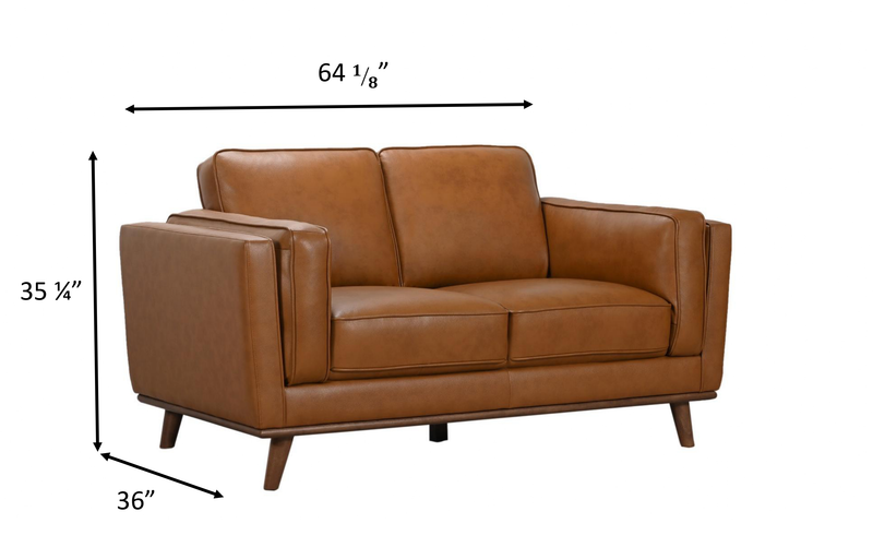 Causeuse Viero de 64,2 po en cuir véritable - caramel  