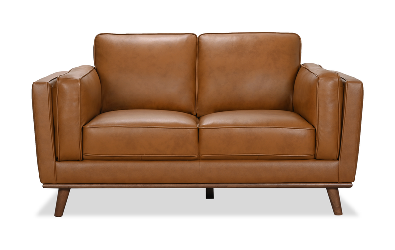 Causeuse Viero de 64,2 po en cuir véritable - caramel  