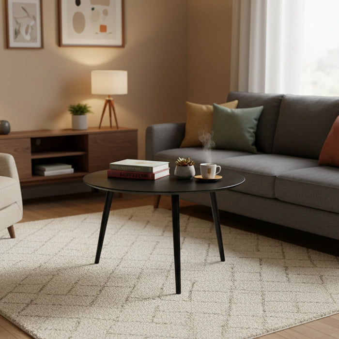Table à café moderne Viola de 29,5 po avec dessus rond - frêne noir 