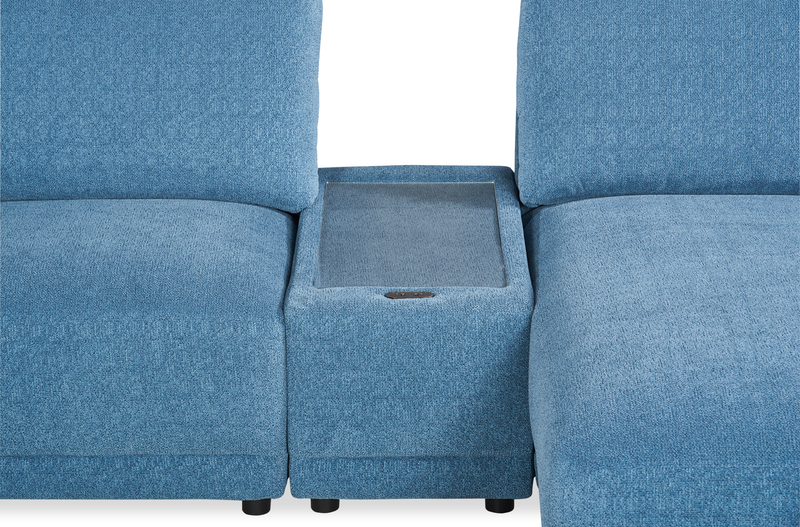 Sofa sectionnel modulaire de droite Voyage 6 pièces en tissu avec console et coussins de dossier amovibles - bleu