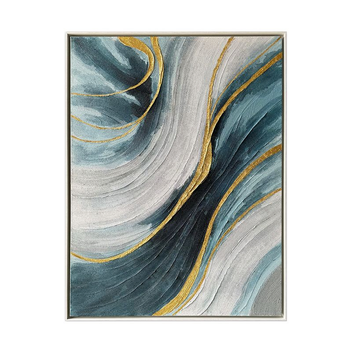 Œuvre d’art murale « Lines of Calm » peinte à la main à texture épaisse - 36 po x 48 po