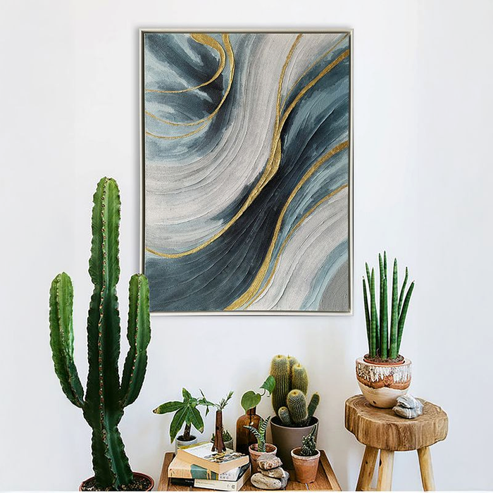 Œuvre d’art murale « Lines of Calm » peinte à la main à texture épaisse - 36 po x 48 po