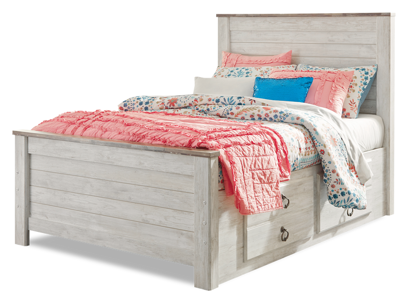 Lit plateforme de rangement Willowton pour enfants avec tête de lit et cadre de lit, blanchi - format lit simple