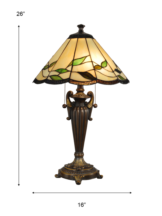 Lampe de table de style Tiffany Fallhouse de Wisteria de 16 po avec abat-jour ambré - bronze antique 