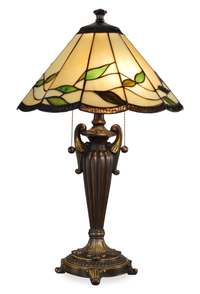 Lampe de table de style Tiffany Fallhouse de Wisteria de 16 po avec abat-jour ambré - bronze antique