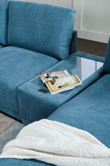 Sofa sectionnel modulaire de droite Voyage 6 pièces en tissu avec console et coussins de dossier amovibles - bleu