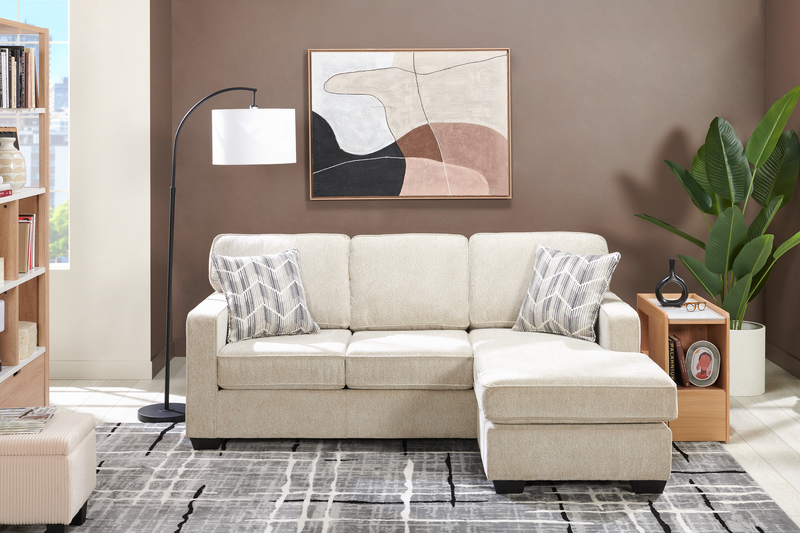 Sofa sectionnel réversible Lennox fabriqué au Canada en tissu de chenille avec coussins réversibles - taupe