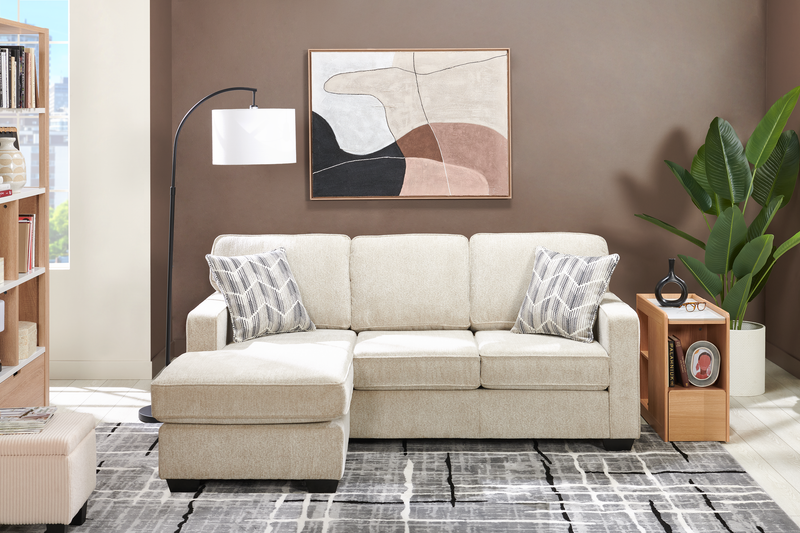 Sofa sectionnel réversible Lennox fabriqué au Canada en tissu de chenille avec coussins réversibles - taupe