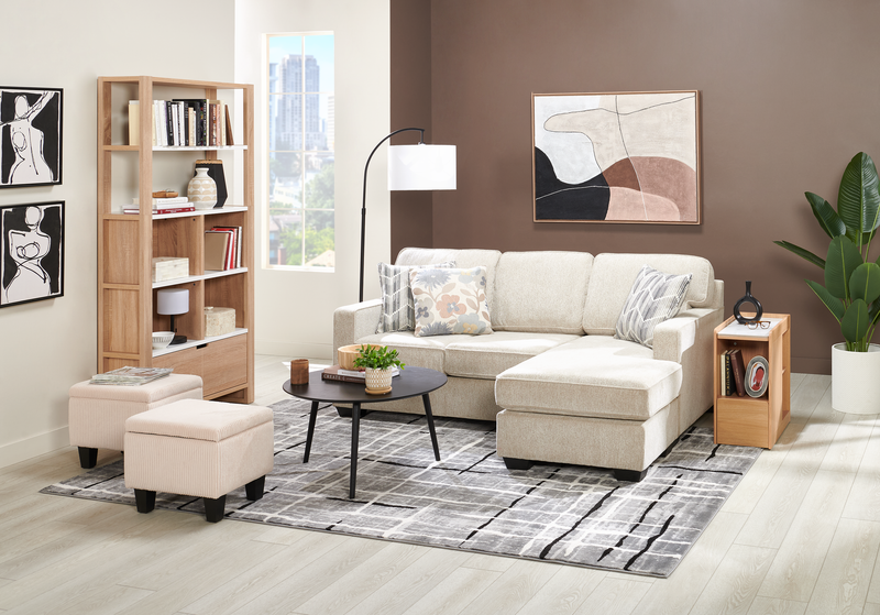 Sofa sectionnel réversible Lennox fabriqué au Canada en tissu de chenille avec coussins réversibles - taupe